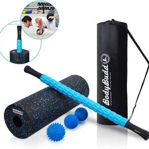 BodyBudd 18" Foam Roller Set with Muscle Roller Stick, Large Peanut Ball & Firm